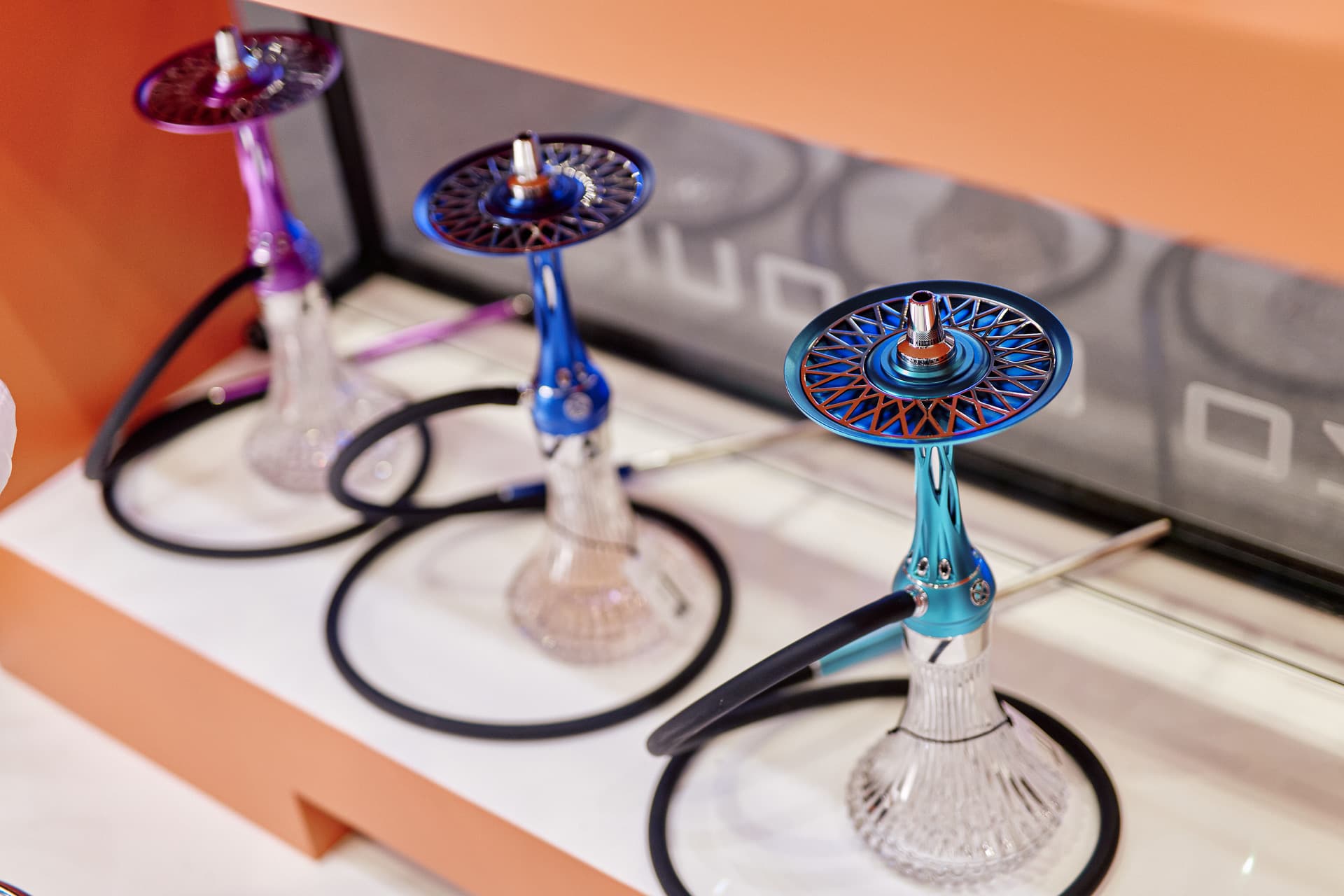 Three hookahs arranged as a premium display